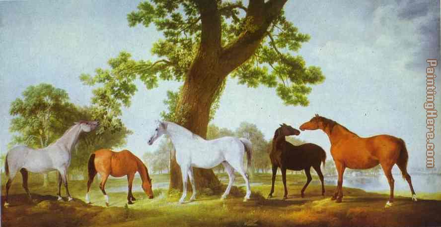 Mares by an Oak-Tree painting - George Stubbs Mares by an Oak-Tree art painting